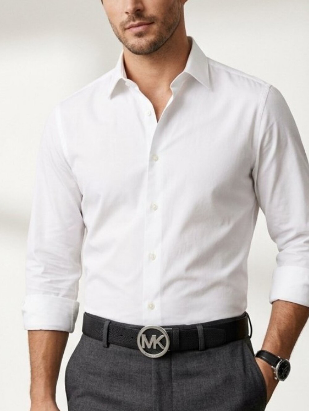 Michael Kors Men's Black Leather Logo Belt